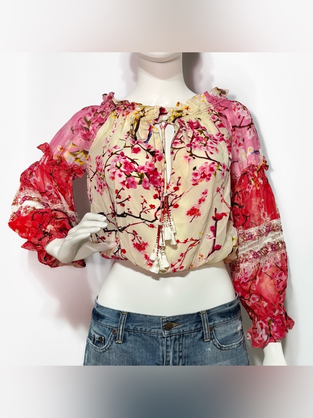 Rococo Sand pink multicolored floral silk blouse | Size S